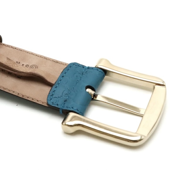 Gucci Microguccisima GG Teal Leather Belt with Gold Buckle main image 8